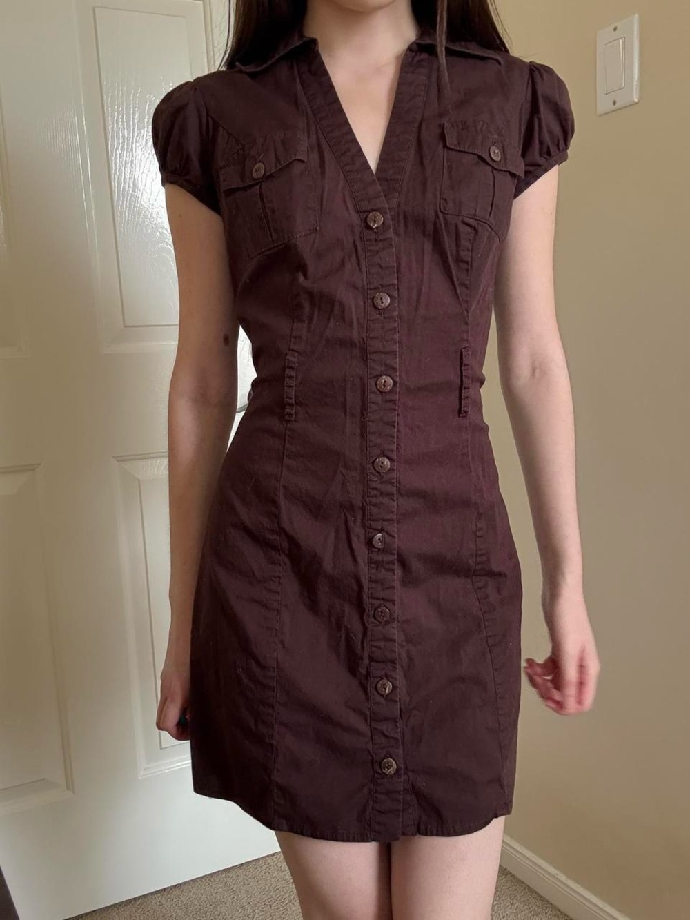 American Vintage Brown Button-Front Mini Dress